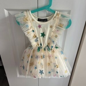 Starry Tulle Dress with Ruffle Sleeves